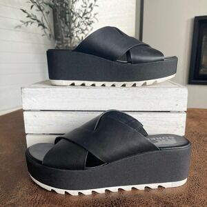 SOREL Cameron Flatform Leather Mules Sandals black / Size 7